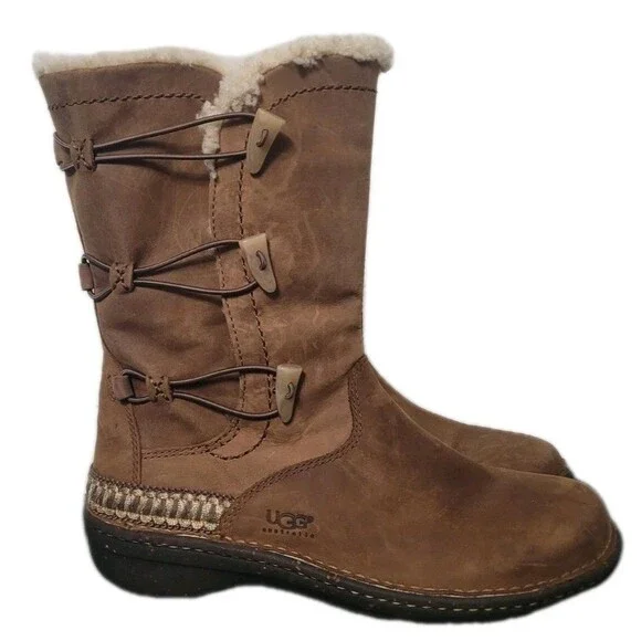 UGG Australia Adirondack Tall Leather Sheepskin Winter Boots Women 10 Chestnut - Picture 1 of 14